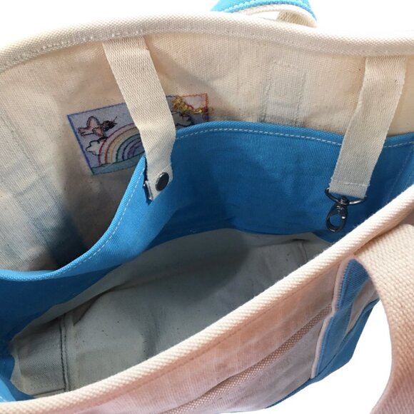 Lands End Canvas Tote NWT Embroidered Rainbow Open Top Natural Turquoise Medium - Picture 10 of 10